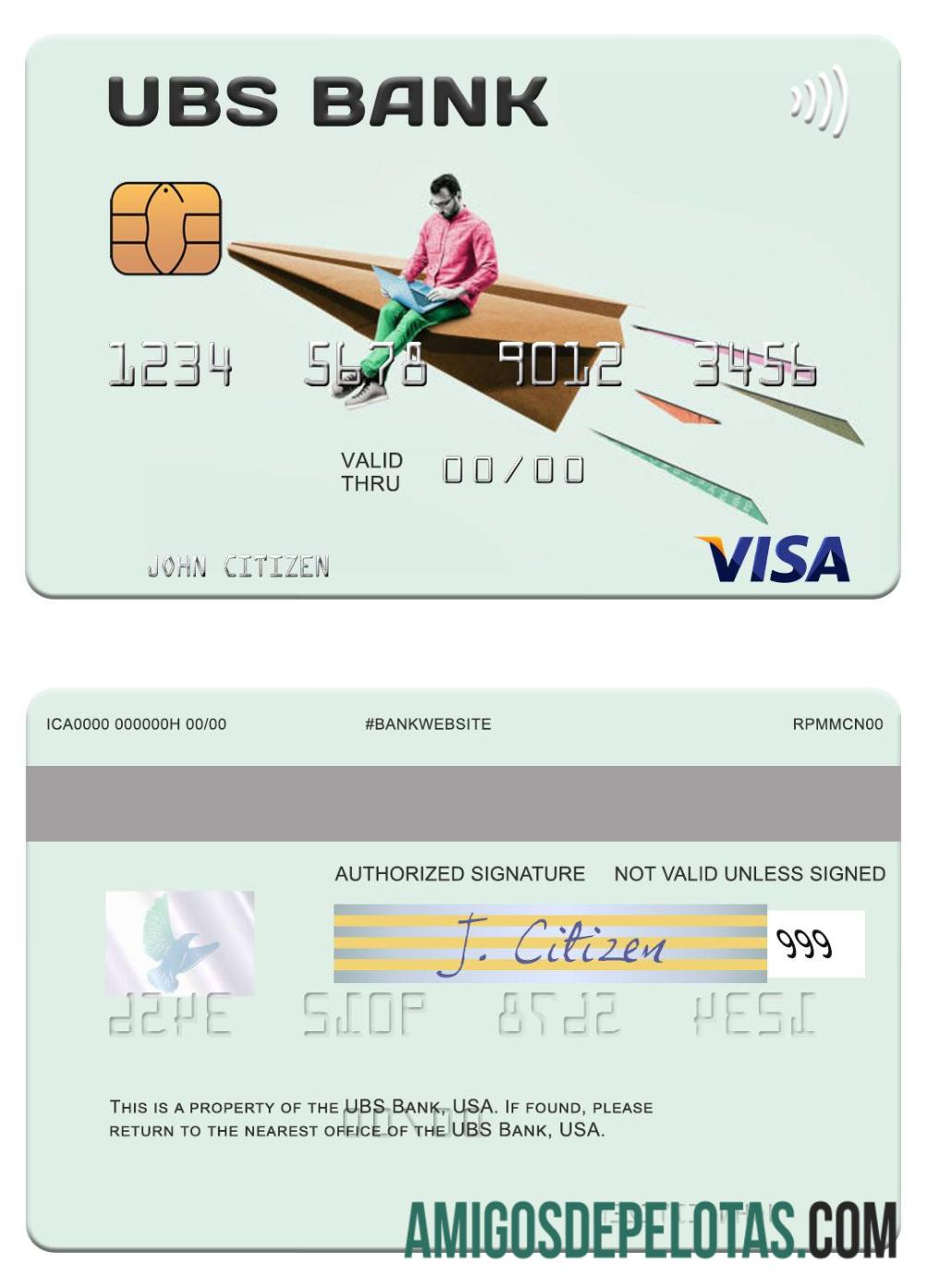 Cartão Visa do Banco UBS dos EUA exemplo real